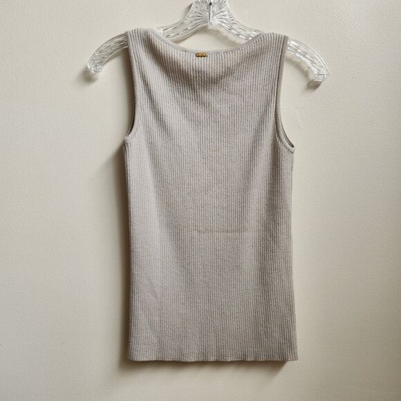 St John Tank Women's P 2 Yellow Label Beige Ribbed Knit Shell Layering Career - Picture 5 of 15